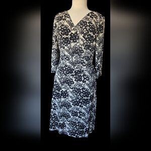 Evan Picone Black and White Floral Dress Sz M